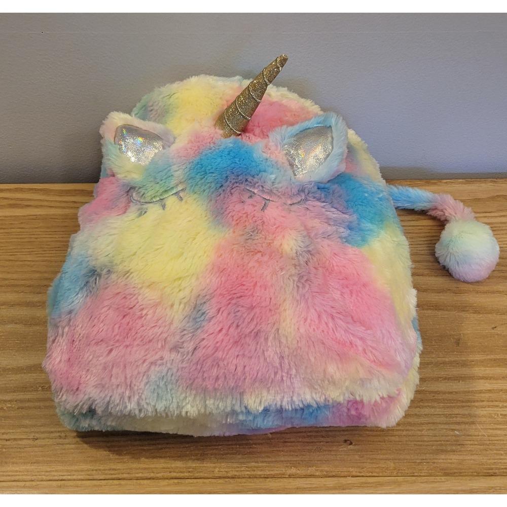 Justice Unicorn Blanket in a Bag Rainbow Tie Dye Plush Throw Pink Fleece Large